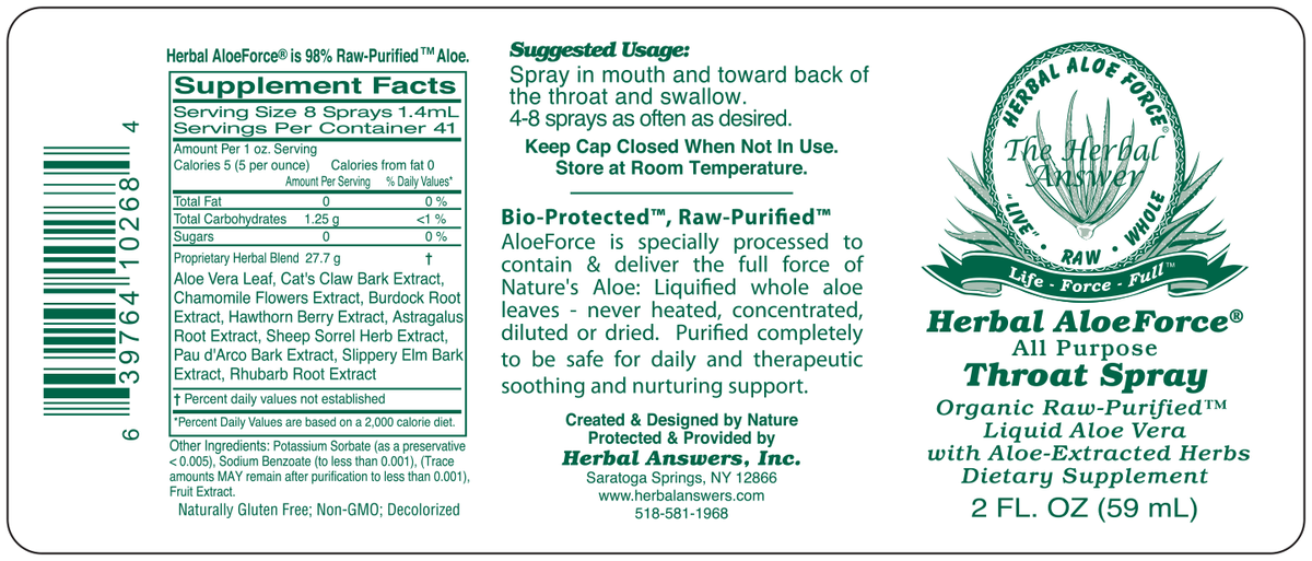 Herbal AloeForce Soothing Throat Spray Herbal Answers AloeForce Products
