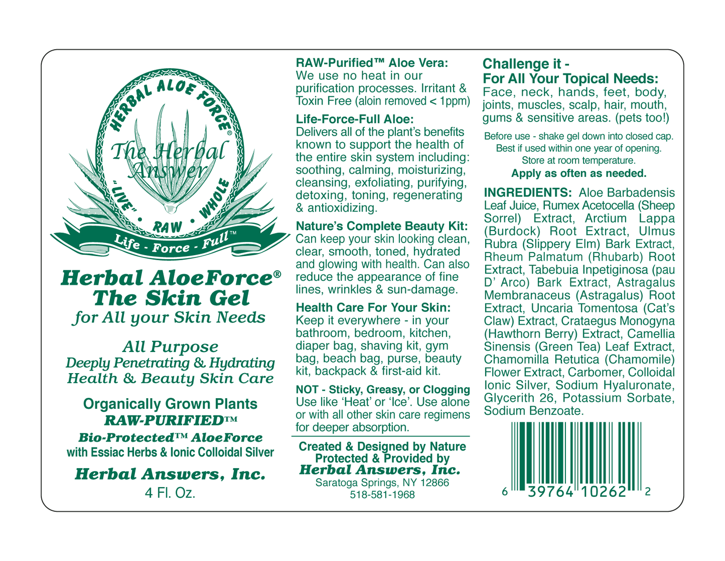 HERBAL ALOEFORCE THE SKIN GEL 4OZ. BOTTLE